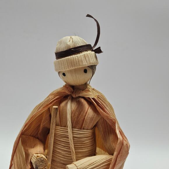 Vintge Czech Corn Husk Shepherd with 2 sheep Hand-made Nativity Christmas - Picture 6 of 8